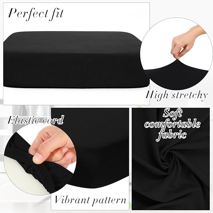 Newwiee 8Pcs Patio Cushion Covers Stretch Outdoor Cushion Cover Replacement for Patio Furniture Sofa Couch Slipcovers, Soft Flexibility Washable Furniture Protector(Waterproof Pure,Black)