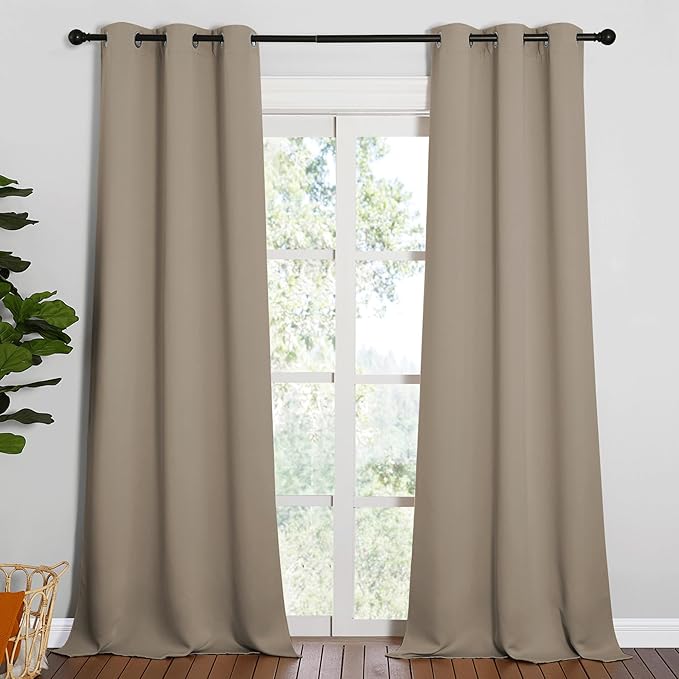 NICETOWN Patio Glass Door Blackout Curtains for Bedroom/Living Room, Privacy Panel Drapes for Dining and Guest Room (Taupe, 42 inches Wide x 90 inches Long, 1 Pair)