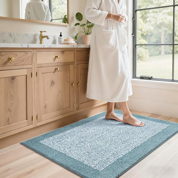 48x32 Large Bathroom Rugs Washable Non Slip, Dusty Blue Bath Mat for Bathroom Floor Tub, Soft Absorbent Quick Dry Mats for Shower, Bathtub,Home Decor