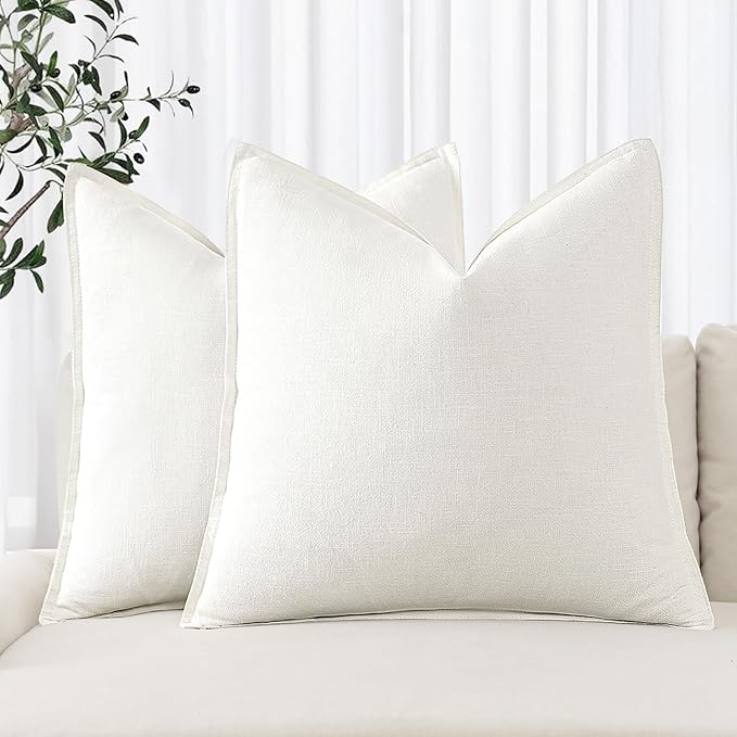 MIULEE Decorative Linen Euro Sham Pillow Covers 26x26 Cream White Boho Farmhouse Neutral Couch Throw Pillows for Bed Pack of 2 Accent Modern Pillowcase Sofa Livingroom Home Decor