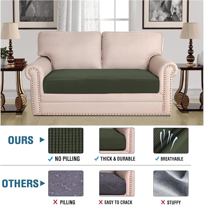 H.VERSAILTEX Super Stretch Individual Seat Cushion Covers Sofa Covers Couch Cushion Covers Slipcover Sets Thick Jacquard Textured Twill Fabric (1 Piece Loveseat Cushion Cover, Olive)