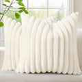 decorUhome Summer Cozy Faux Fur Throw Pillow Covers 18x18 Set of 2 Decorative Soft Plush Striped Modern Farmhouse Boho Couch Pillow Cases with Velvet Back for Sofa Bed Living Room, Cream White
