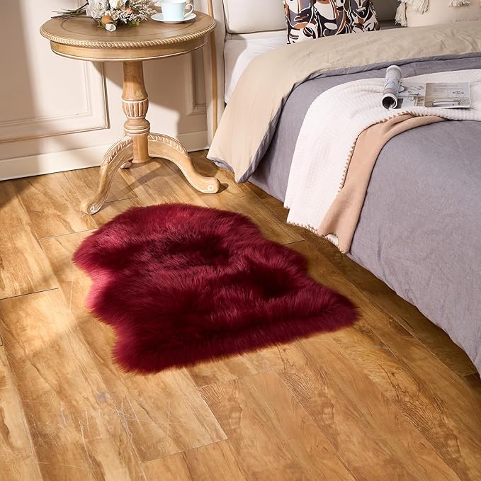 EasyJoy Ultra Soft Fluffy Shaggy Area Rug Faux Fur Rug Chair Cover Seat Pad Fuzzy Area Rug for Bedroom Floor Sofa Living Room (2 x 3 ft Sheepskin, Burgundy)