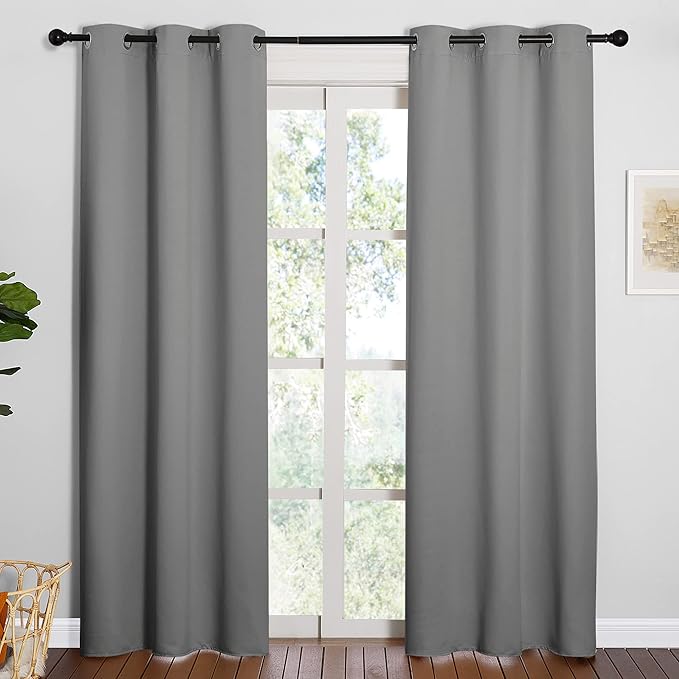 NICETOWN Thermal Insulated Grommet Blackout Curtains for Office, Kids Window Drape Panel for Nursery, Privacy Short Curtains (Silver Grey, 2 Panels, W42 x L84-Inch)