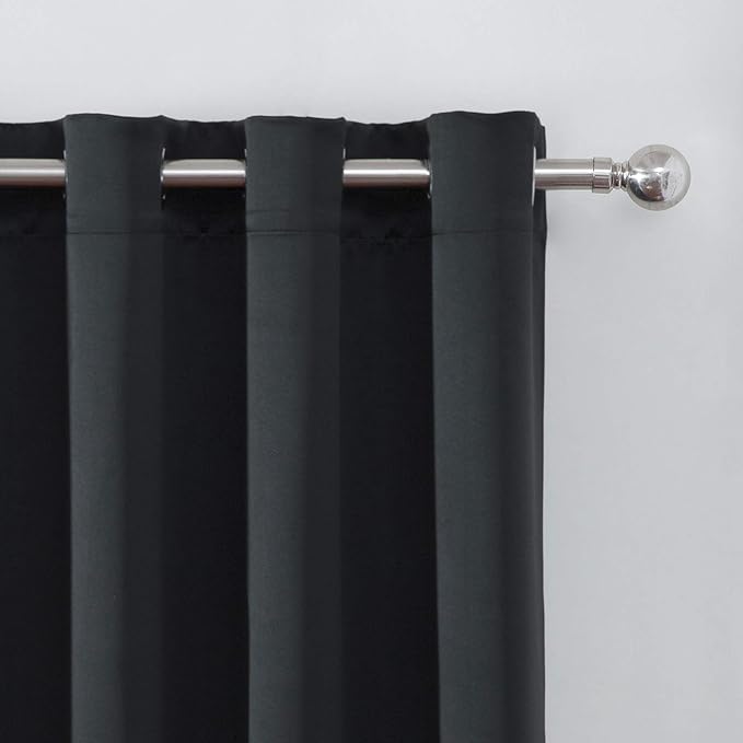 LEMOMO Black Blackout Curtains 52 x 63 Inch Length/Set of 2 Curtain Panels/Thermal Insulated Room Darkening Curtains for Bedroom and Living Room