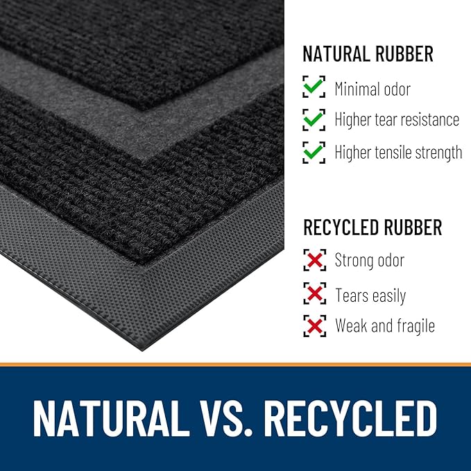 OLANLY Front Door Mat Indoor Outdoor Entrance, Waterproof All-Season, All-Weather Doormat, Sturdy Natural Rubber, Fade Resistant, Low Profile, Easy Clean Patio Porch Entryway Mat, 71x23, Black