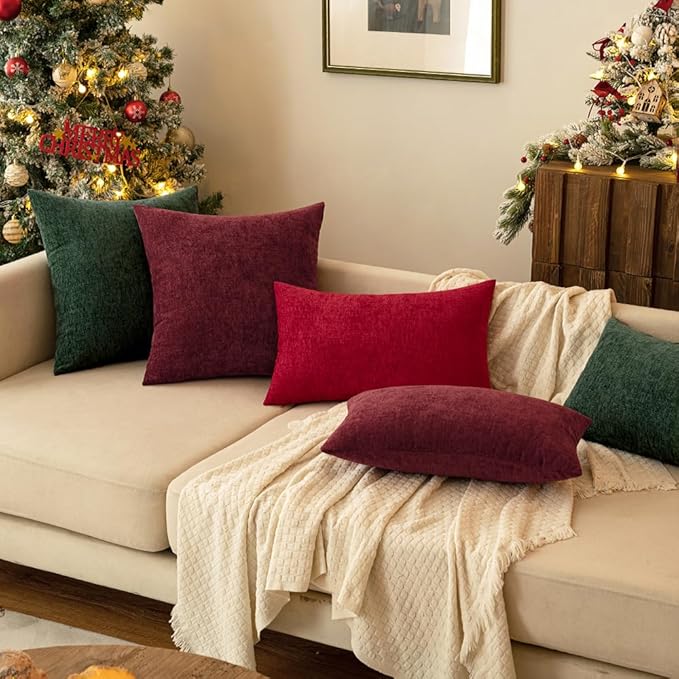 MIULEE Pack of 2 Green Throw Pillow Covers 18x18 Inch Soft Chenille Pillow Covers for Sofa Living Room Couch Solid Dyed Cases