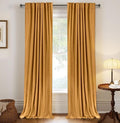 100% Blackout Shield Linen Blackout Curtains for Bedroom 96 Inches Long,Back Tab/Rod Pocket Living Room Drapes,Thermal Insulated Textured Blackout Curtains 2 Panels Set,50" W x 96" L,Mustard Yellow