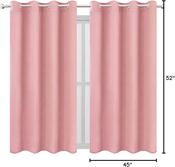 LEMOMO Pink Blackout Curtains/52 x 45 Inch Length Kids Curtains/Set of 2 Panels Grommet Bedroom Curtains for Living Room Curtains