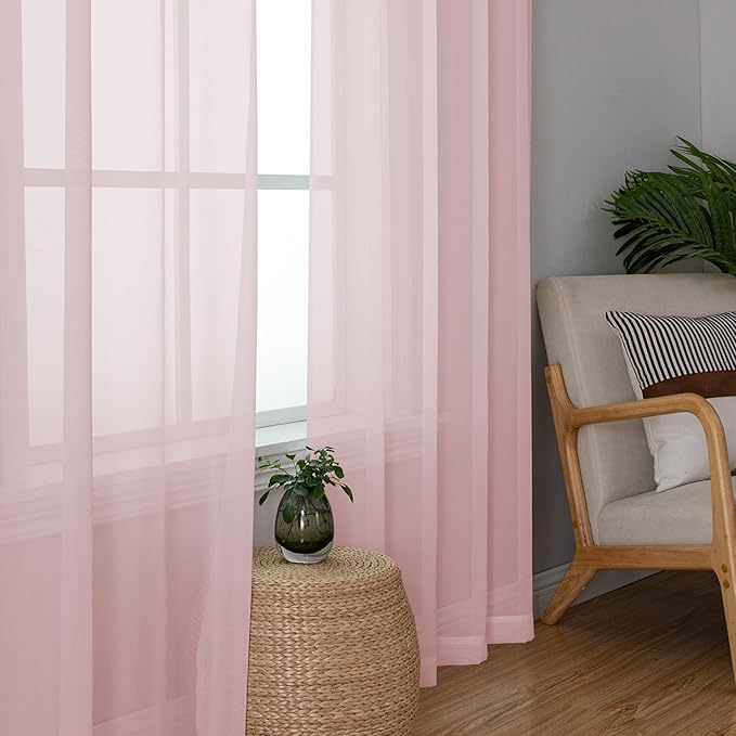 Simplebrand Blush Sheer Curtains 90 Inches Long 2 Panels, Light Filtering Rod Pocket Solid Color Window Sheer Curtain Panels, Elegant Curtains & Drapes for Living Room, Bedroom, 42" W x 90" L
