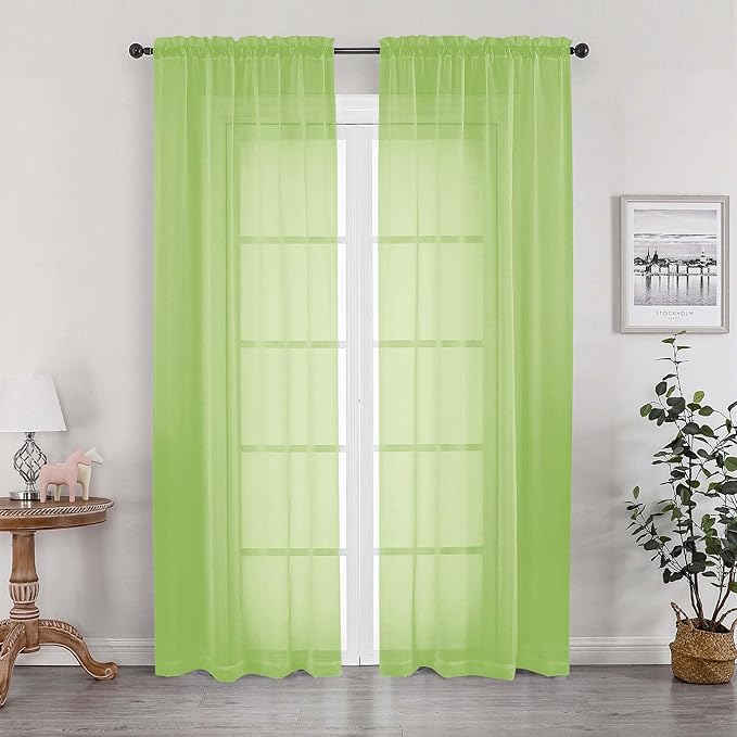 OWENIE Lime Sheer Curtains 84 Inches Long for 2 Panels Set, Solid Light Filtering Voile Sheer Curtains for Living Room Bedroom, Modern Rod Pocket Lime Curtain, 2 Pcs Total 84 Width 84 Long