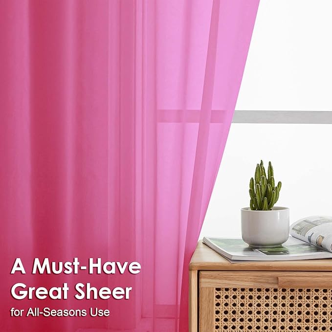 OVZME Sheer Curtains 84 Inches Long 2 Panels Set, Light Filtering Transparent Lightweight Soft Window Treatment Panels for Study Room Living Room Guest Room, Each 42W x 84L Inches, Hot Pink