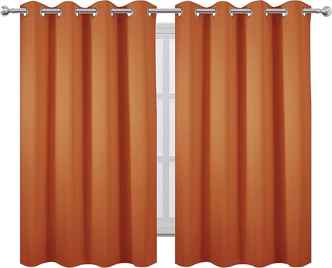LEMOMO Orange Blackout Curtains 52 x 54 Inch Length/Set of 2 Curtain Panels/Thermal Insulated Room Darkening Blackout Curtains for Bedroom