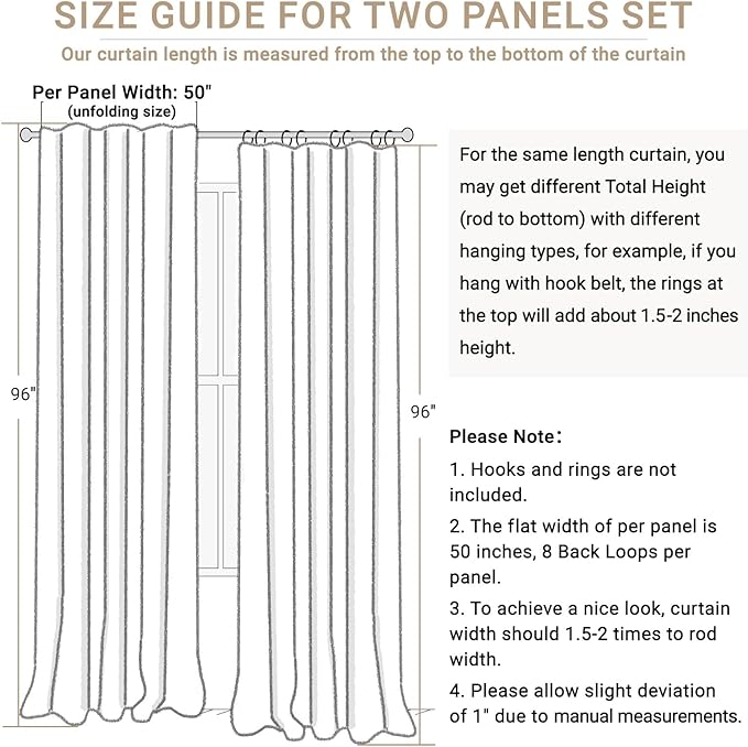 100% Blackout Shield Linen Blackout Curtains for Bedroom 102 Inches Long, Back Tab/Rod Pocket Living Room Drapes, Thermal Insulated Blackout Curtains 2 Panels Set, 50" W x 102" L, Beige