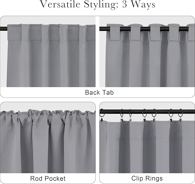 PONY DANCE Kitchen Curtains 36 inches Length - Half Curtain Tiers for Windows Decoration Rod Pocket Drapes Light Block for Kitchen/Bathroom, 42 W x 36 L, Silver Grey, Pack-2