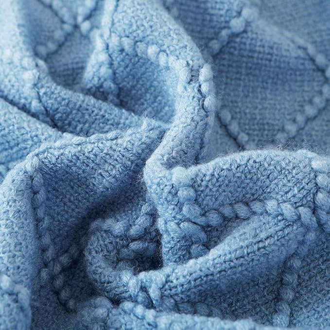 BOURINA Blue Throw Blanket 60x80 Inches Throw Textured Solid Soft Sofa Throw Couch Knitted Decorative Blanket