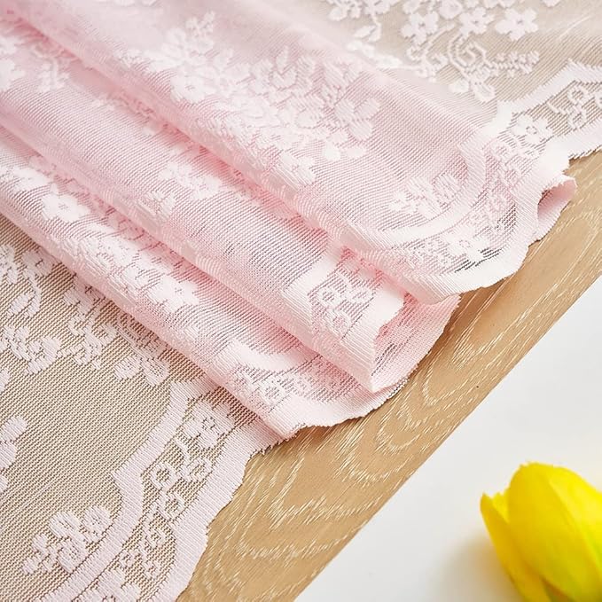 YJ YANJUN Vintage Lace Curtains 96 Inches Long 2 Panels Set Elegant Chic Floral Pink Sheer Curtain Panles for Girls Baby Living Room Bedroom Girly Preppy Room Decor Light Filtering 52" W x 96" L