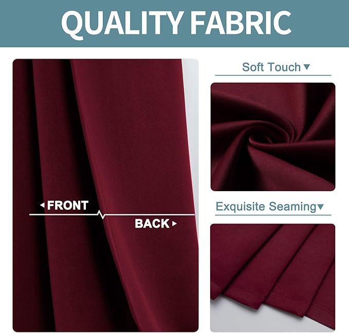 ChrisDowa Grommet Blackout Curtains for Bedroom and Living Room - 2 Panels Set Thermal Insulated Room Darkening Curtains (Burgundy Red, 52W x 95L)