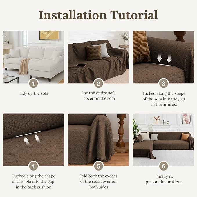 HOMERILLA Sectional Couch Covers for Sectional Sofa L Shaped Sofa Cover Blanket 2 Pieces L Shape Furniture Protector for Pets Dogs (Chocolate, Large)