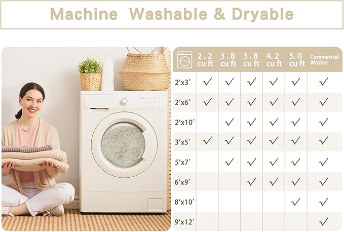 Washable Area Rug for Living, Bedroom & Dining Room, Ultra Soft Faux Wool Retro Large Carpet, Non-Slip/Shedding Low Pile Vintage Print for Home Office Decor, Beige Ivory Cream Brown Camel, 5x7