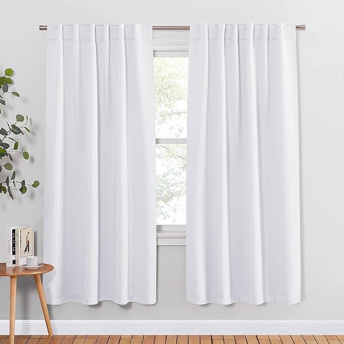 PONY DANCE 50% Light Blocking White Curtains 72 inch, Non-See-Through Window Thermal Insulated Back Tab Drapes Home Decor for Bedroom Living Room, 52 Wide by 72 Long, Pure White, Set of 2