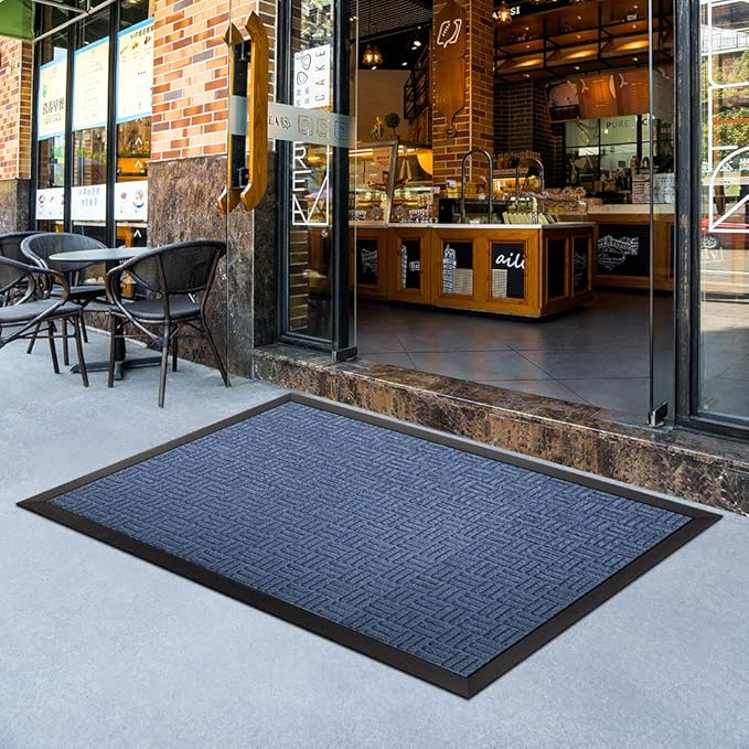 Mibao Front Door Mat, Heavy Duty Durable Welcome Mat for Outdoor Indoor, Dirt Trapper Waterproof Super Absorbent Door Mat for Entryway Outside Patio Porch, 61.5" x 36", Blue