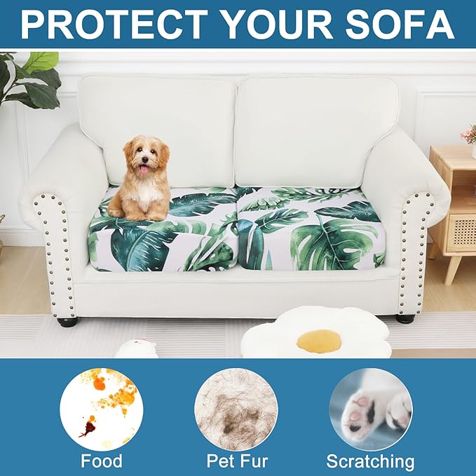 Smiry Printed Couch Cushion Covers, Stretch Soft Couch Covers for Sofa, Washable Non-Slip Sofa Slipcover Furniture Protector for Indoor and Outdoor (2 Pack, Green)