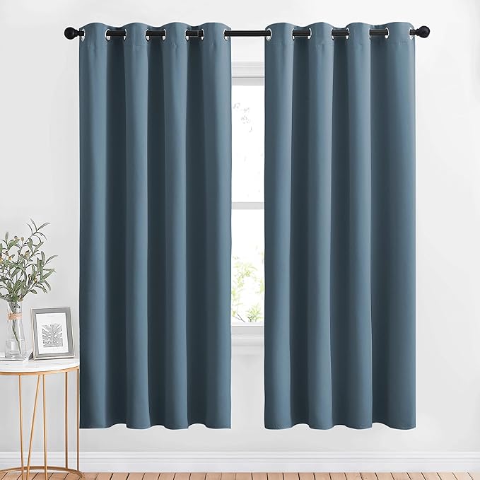 NICETOWN Blackout Window Curtains & Drapes 72" Long - Grommet Top Room Darkening Thermal Insulated Room Darkening for Bedroom/Living Room (2 Panels, 46 x 72 Inch, Smoky Blue)