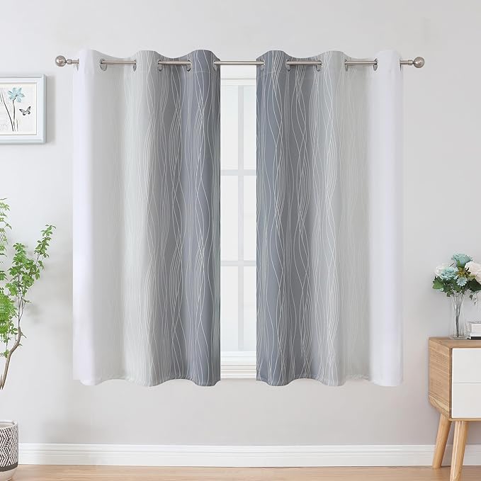 Estelar Textiler Grey and Greyish White Blackout Curtains 54 Inch Length, Light Blocking Gradient Grommet Drapes for Living Room, Thermal Insulated Ombre Curtains for Bathroom,42Wx54L,2 Panels