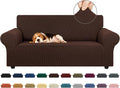 KEKUOU Stretch Loveseat Sofa Cover Slipcover,Couch Covers for 2 Cushion Couch Sofa (55"-78") Furniture Protector Sofa with Elastic Bottom for Kids,Dog. Jacquard Small Checked (Medium,Chocolate)