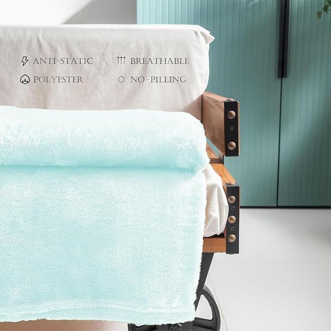 Exclusivo Mezcla Plush Fuzzy Fleece Throw Blanket Extra Large, Super Soft, Fluffy and Warm Blankets for Couch, Bed, All Season (Mint Green, 50x70 inches)