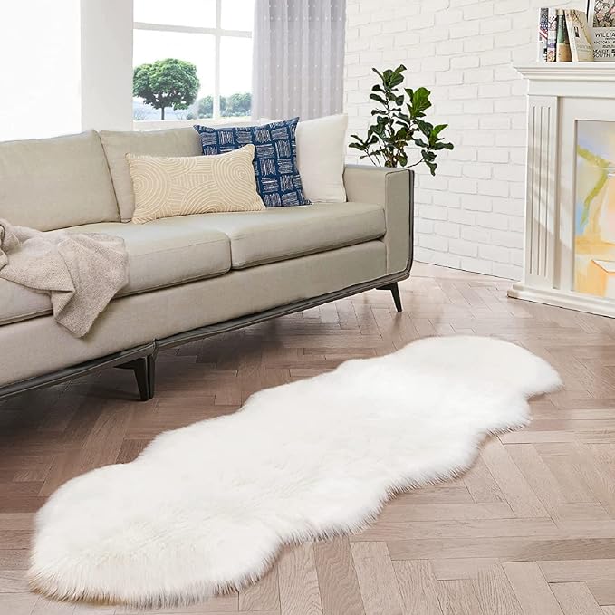 ORINOVA White Faux Sheepskin Shag Fur Runner Rugs for Living Room Bedroom Fluffy Washable Furry Area Rug 2x6 Nursery Rug Teen Room Décor
