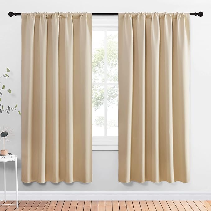NICETOWN Room Darkening Curtains for Bedroom - Triple Weave Home Decoration Thermal Insulated Solid Drapes for Kitchen (Biscotti Beige, Set of 2 Panels, 52 x 72 Inch)