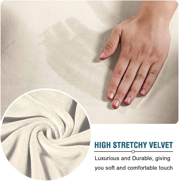 H.VERSAILTEX Real Velvet Plush 3 Piece Stretch Sofa Covers Couch Covers for 2 Cushion Couch Loveseat Covers Width Up to 72 Inch Feature Thick Soft Stay in Place (Medium Sofa, Ivory)