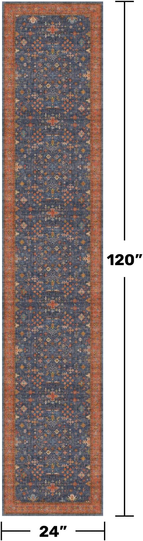 Hazo Haus Navy Blue Washable Hallway Runner Rug 2x10 Non Slip Rugs for Kitchen, Mudroom, Bathroom, Hall Way - 10 ft Long Dark Boho Geometric Decor, Fade & Stain Resistance
