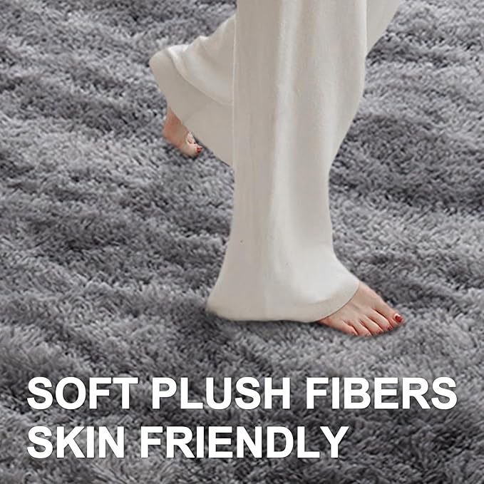 Area Rugs for Living Room, Tie-Dyed 6x9 Feet Soft Fluffy Shagg Plush Rug High Pile Large Indoor Modern Non-Slip Floor Carpet for Bedroom Nursery Kids Home Room Dorm Decor Aesthetic Grey