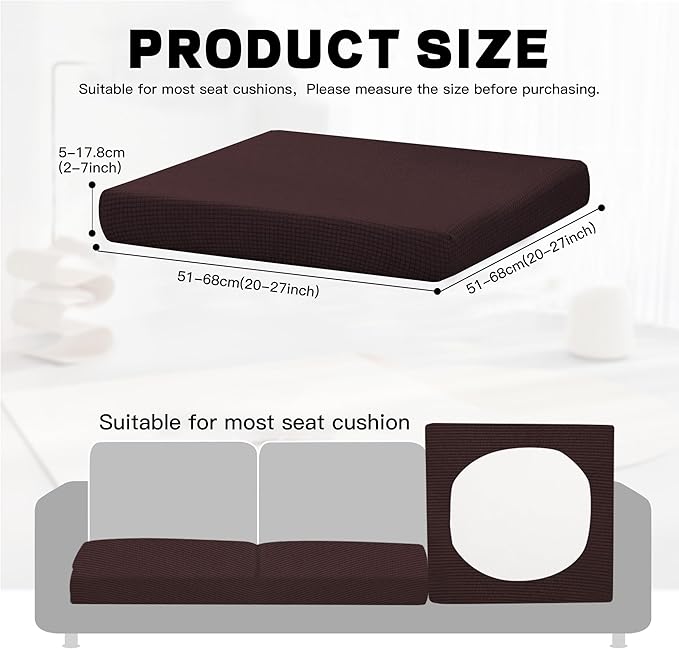 8Pcs Outdoor Cushion Covers, Patio Cushion Covers,Stretch Elastic Slipcovers, Replacement Washable & Reusable Furniture Protector for Patio Couch,Thick Jacquard Fabric(Coffee, Cover Only)