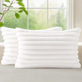 decorUhome Summer Cozy Faux Fur Throw Pillow Covers 12x20 Set of 2 Decorative Soft Plush Striped Lumbar Modern Farmhouse Boho Couch Pillow Cases with Velvet Back for Sofa Bed Living Room, White