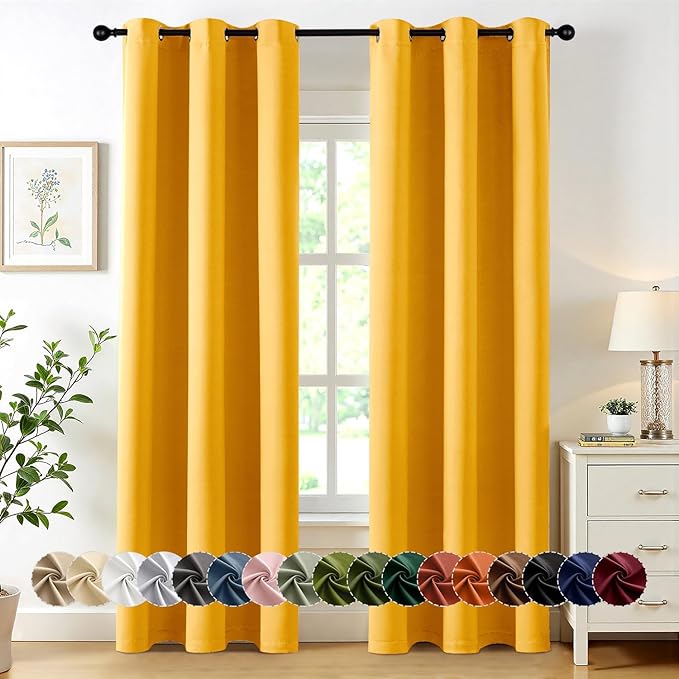 MIULEE Yellow Blackout Curtains for Bedroom Living Room 72 Inches Long 2 Panels, Thermal Insulated Room Darkening Drapes Solid Grommet Noise Reduction Light Blocking Window Treatments 40x72 inch
