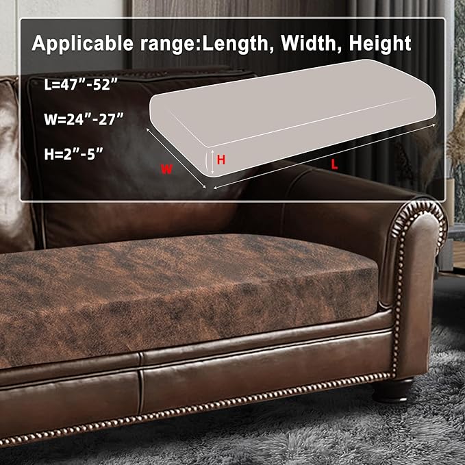 Leather Look Couch Cushion Covers Sofa Seat Slipcovers Sets Couches Furniture Protector for Sectional Armchair Loveseat Pets Kids Stretch Spandex Fabric (1 Cushion Loveseat, Dark Brown)