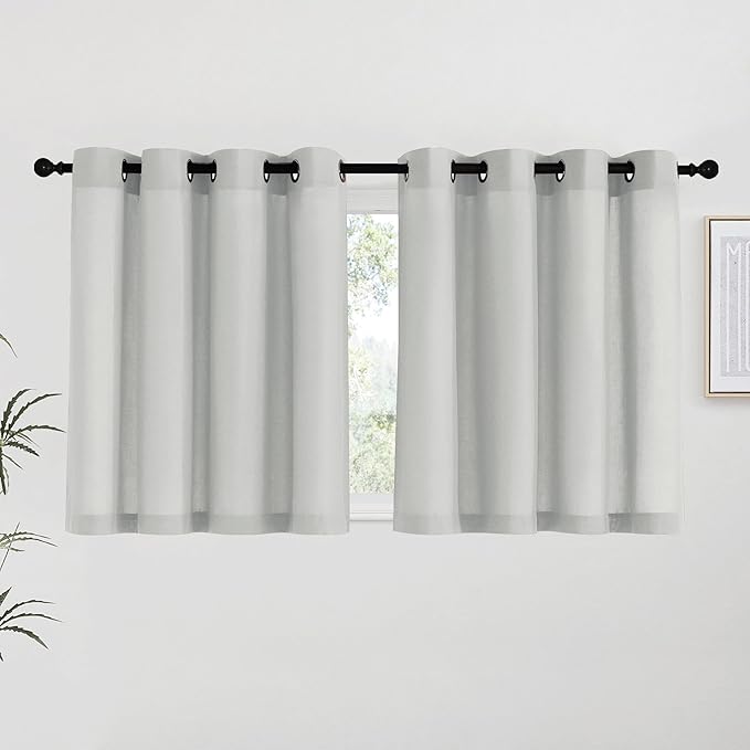 NICETOWN Gray Linen Kitchen Curtains 36 inch Length, Decorative Thick Flax Small Window Treatments Privacy Assured with Light Filtering for Bedroom/Bathroom, W55 x L36, 2 Panels