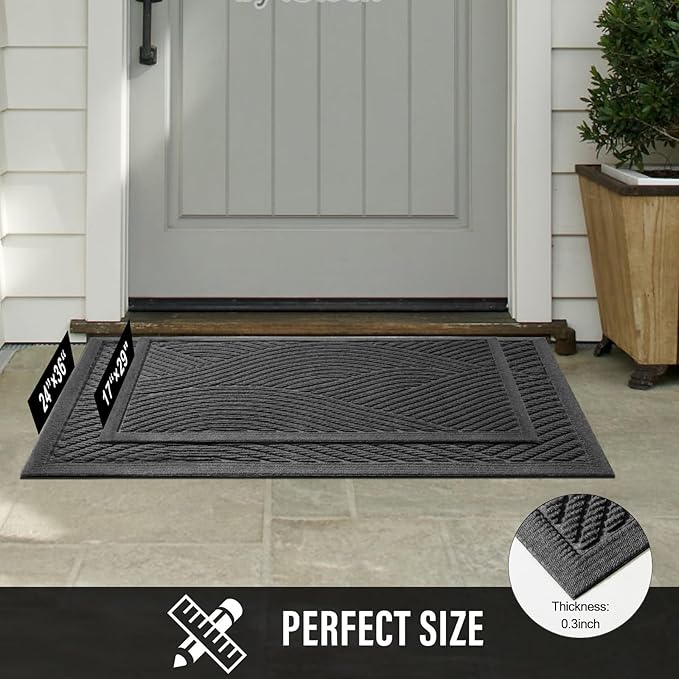 HIYARD Sturdy Front Door Mat, Absorbent Muddy Dirt Resist Welcome Door Mats Outdoor Indoor, Stain and Fade Resistant, Non-Slip Backing Entry Mat Low Profile Doormat for Entryway, 29×17, Grey