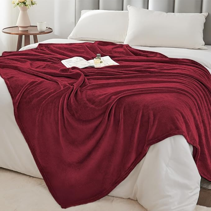 BEDELITE Fleece Blanket Twin Size Burgundy Throw Blankets for Couch & Bed, Luxury Plush Cozy Fuzzy Blanket 60x80 inches, Super Soft Warm Lightweight Throw Blanket for Travel Camping
