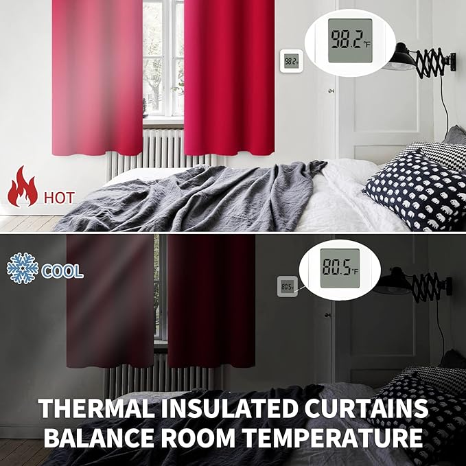 BGment Room Darkening Curtains 63 Inches Long - Grommet Thermal Insulated Drapes Window Treatment Curtains for Bedroom, 2 Panels, 52 x 63 Inch, Red