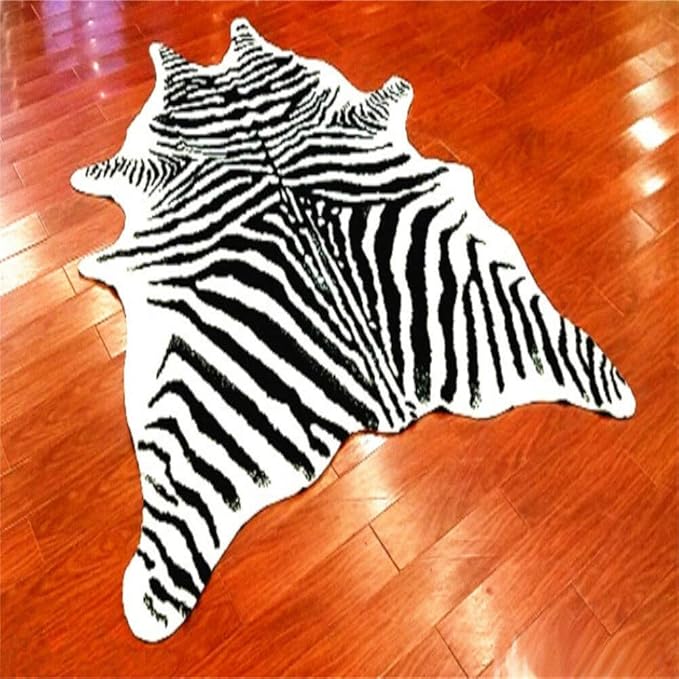 Zebra Print Rug Faux Animal Cowhide Skin Area Rug Leather Carpet Mat Large Size for Home Office Livingroom 7.9'x5.6'