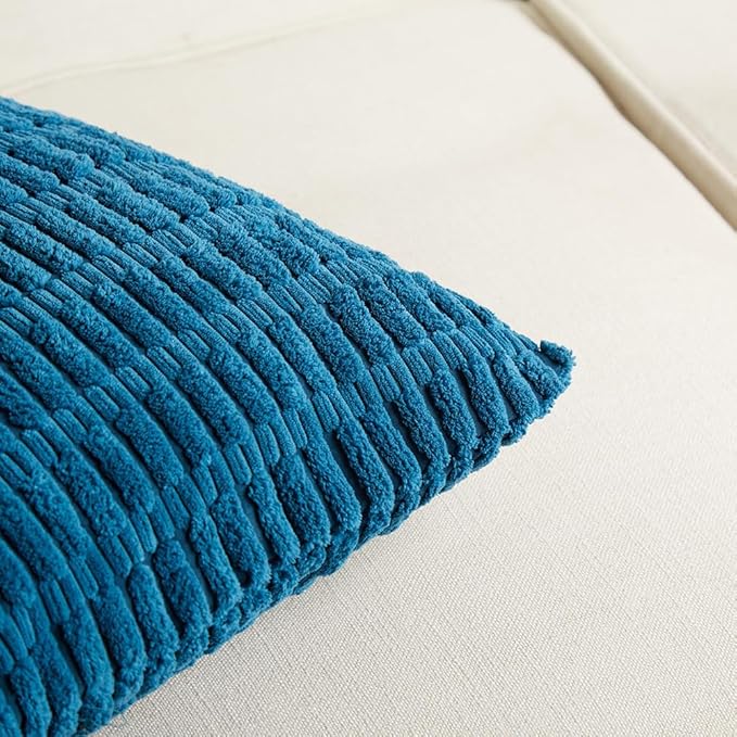 Fancy Homi 4 Packs Teal Lumbar Decorative Throw Pillow Covers 12x20 Inch for Living Room Couch Bed Sofa, Farmhouse Boho Home Decor, Soft Striped Corduroy Rectangle Cushion Case 30x50 cm