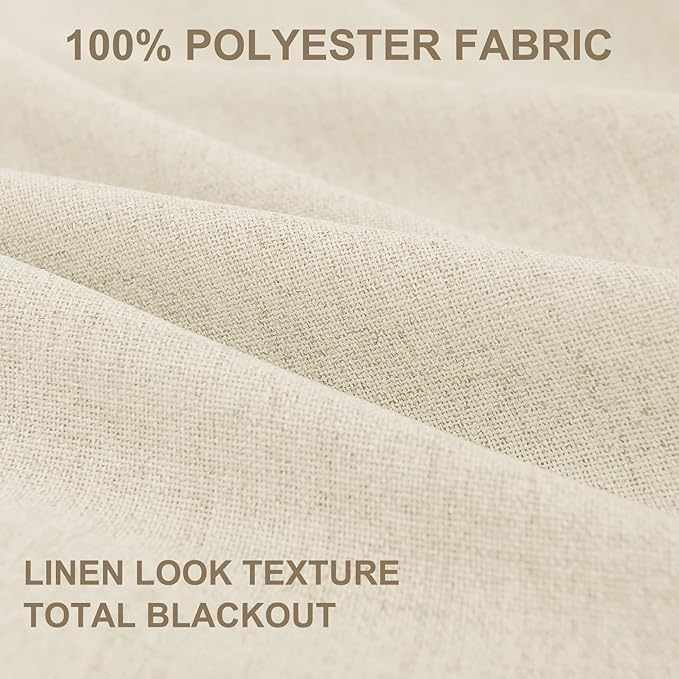 100% Blackout Shield Linen Blackout Curtains for Bedroom 84 Inches Long, Back Tab/Rod Pocket Living Room Drapes, Thermal Insulated Blackout Curtains 2 Panels Set, 50" W x 84" L, Light Cream