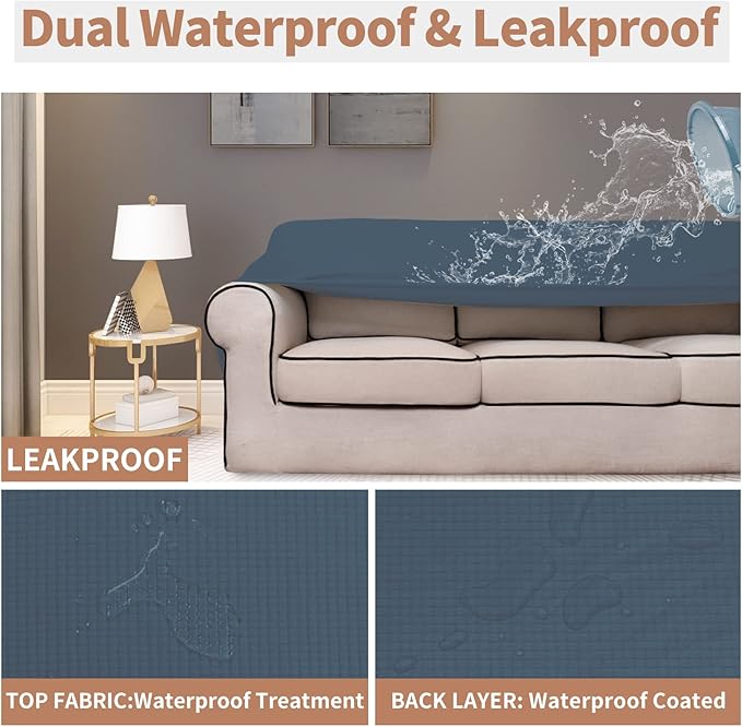 Easy-Going 100% Waterproof Couch Cover, Dual Waterproof Sofa Cover, Stretch Jacquard Sofa Slipcover, Leakproof Furniture Protector for Kids, Pets, Dog and Cat (Sofa, Bluestone)