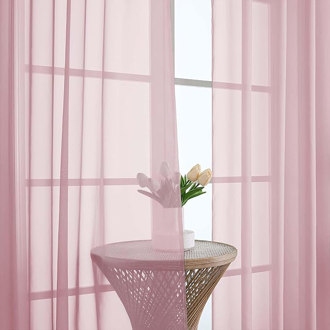Chyhomenyc Extra Long Blush Pink Sheer Curtains 108 Inches Long 2 Panels, Light Filtering Curtains for Living Room, Soft Gentle Voile Rod Pocket Bedroom Window Drapes, 59Wx108L Inch, 9FT, 2PCS