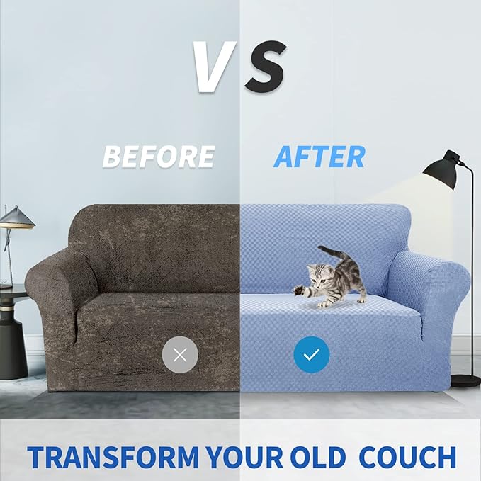ZNSAYOTX 1 Piece Jacquard Couch Covers for 3 Cushion Couch High Stretch Sofa Cover for Pets Dogs Anti Slip Extra Large Sofa Slipcovers Furniture Protector (X-Large,Light Blue)